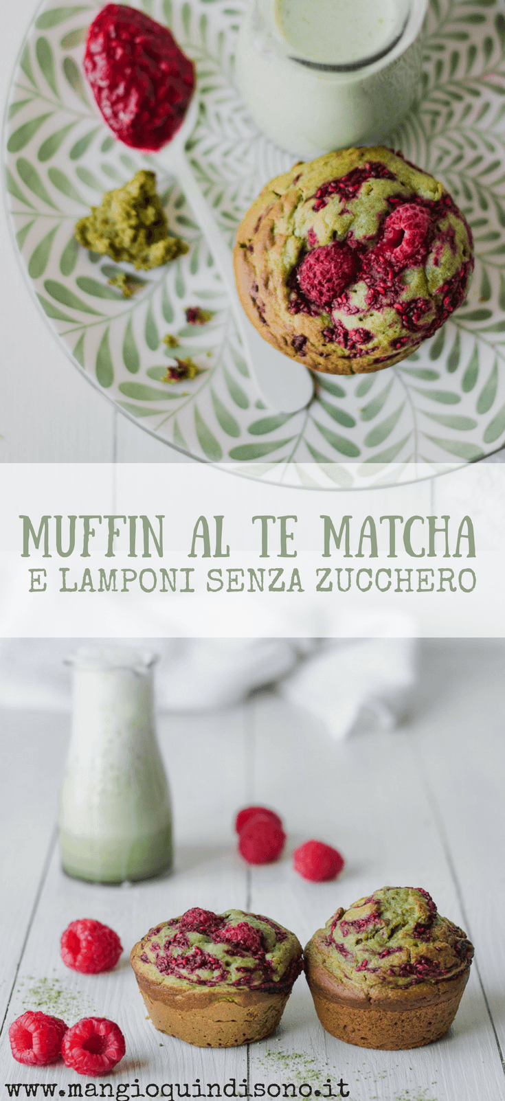 Muffin al tè matcha e lamponi | senza zucchero